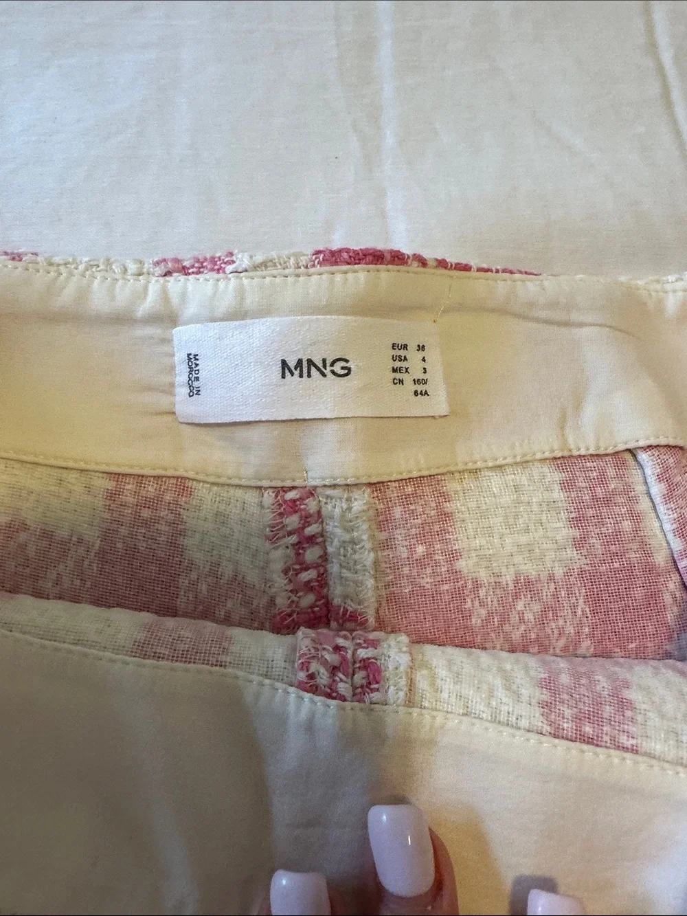 Pink Check Tweed Wrap Skort with Frayed Hem